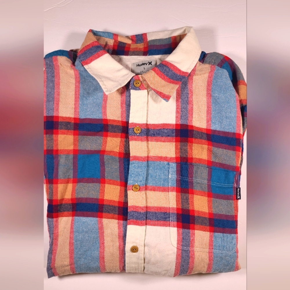Mens Hurley Button-down Flannel Shirt NWT LG